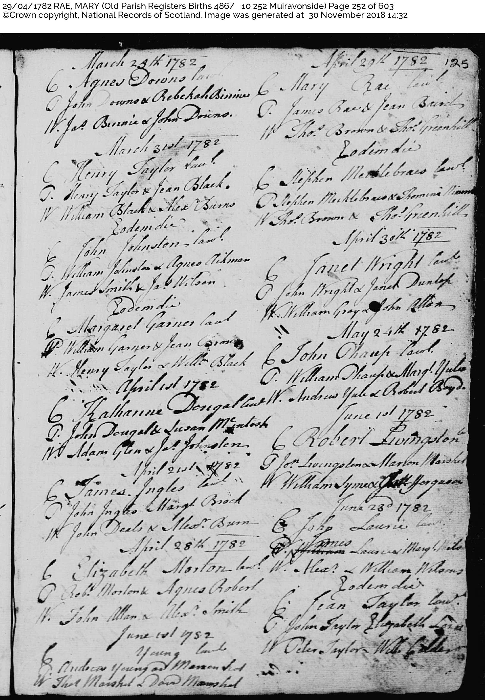Mary Rae_B1782 Muiravonside, April 29, 1782